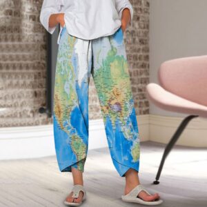 Pantaloni stile harem da donna con motivo mappamondo