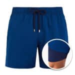 Blauwe heren zwembroek met elastische tailleband en trekkoord, binnenvoering zichtbaar. Stijlvolle zwemkleding voor mannen, comfortabel en trendy.