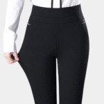 Zwarte stretchbroek met hoge taille voor dames, comfortabele pasvorm, geschikt voor dagelijks gebruik, modieus en veelzijdig, ideaal voor werk of casual.