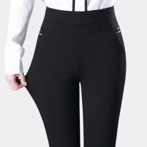 Zwarte stretchbroek met hoge taille voor dames, comfortabele pasvorm, geschikt voor dagelijks gebruik, modieus en veelzijdig, ideaal voor werk of casual.