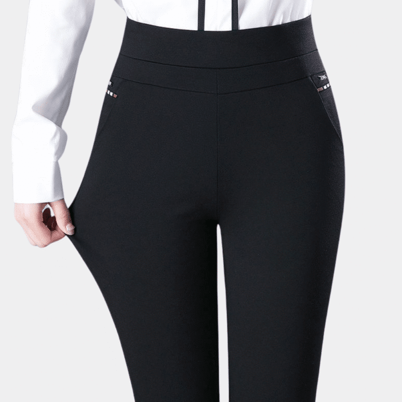 Zwarte stretchbroek met hoge taille voor dames, comfortabele pasvorm, geschikt voor dagelijks gebruik, modieus en veelzijdig, ideaal voor werk of casual.